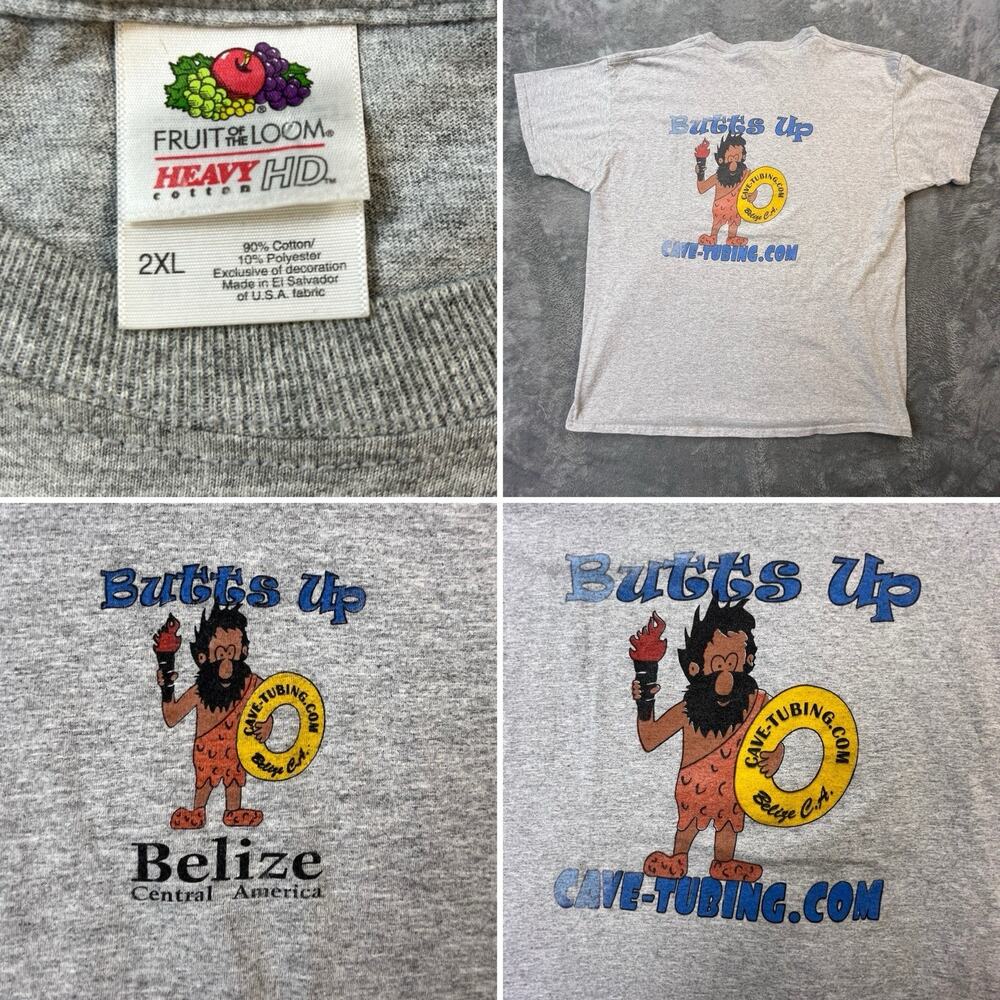 VTG T Shirt Mens XXL Butts Up Belize USA Fruit Of The Loom Tag Caveman Tubing